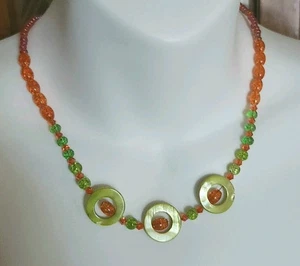 Colorful Vintage Glass & Shell Necklace GLOWing Cadmium Glass OOAK Unique - Picture 1 of 11