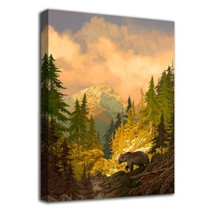 Autumn Forest Mountain Wall Art Bear Canvas Picutres for Bedroom Living Room ... - Picture 1 of 4