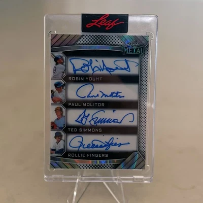 2025 Leaf Authentics YOUNT MOLITOR SIMMONS FINGERS Brewers Quad Auto #'d 1/1 - Imagem 1 de 4