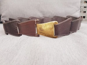 Vintage Rene Lezard leather belt 90s shaped brown Boho Festival Western Cowboy - Picture 1 of 13