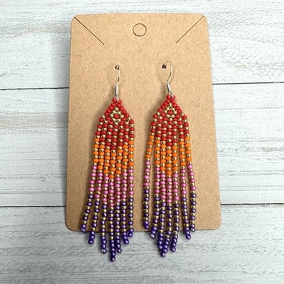 "Pendientes de cuentas de oro púrpura rosa rojo naranja 3"" hechos a mano" Foto 1 de 3