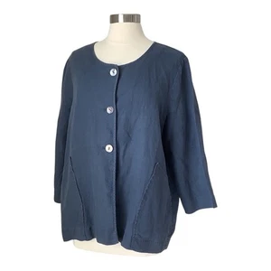 Top blusa J.Jill Pure Jill Night Sky lino taglia large prezzo al pubblico consigliato $99 NUOVO - Foto 1 di 12
