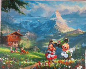 Mickey & Minnie Mouse "In the Alps" Fabric Panel 35"x43", Daisy and Donald Duck - Picture 1 of 9