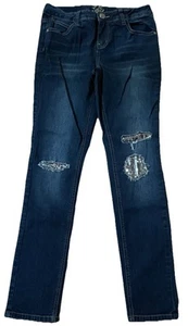 Justice Girls Simply Low Denim Super Skinny Jeans Sz 14 Y2K Sequin Holes Euc - Picture 1 of 11
