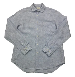 Hartford Shirt Men's Large Light Blue 100% Linen Long Sleeve Button Up - Picture 1 of 13