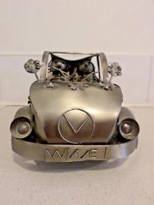 METAL WINE BOTTLE HOLDER CARRIER COUPLE & DOG IN CAR ORNAMENTAL DECORATIVE - Picture 1 of 4