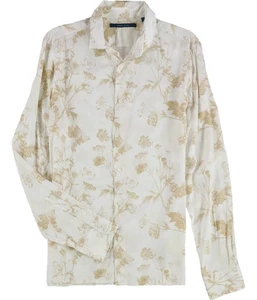 Perry Ellis Mens Plant Print Button Up Shirt, Beige, Small - Picture 1 of 2