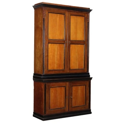 Credenza Doppio Corpo Antica Noce Ciliegio Ripiani Italia XIX Secolo Originale - Immagine 1 di 4
