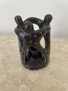 soapstone candle holder, people, black - Picture 1 of 2