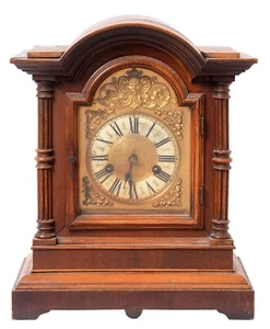 An Antique German Walnut Mantle Clock, C1900, in Architectural Face - Picture 1 of 13
