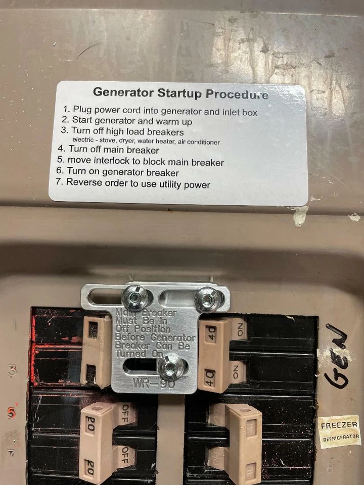 Generator Interlock Kit , Eaton / Cutler Hammer 100 amp panel WR-90