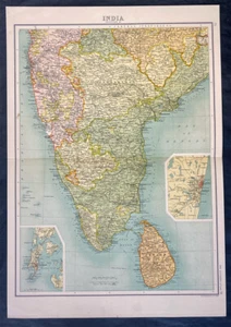 1890 John Bartholomew Large Antique Map Southern India & Sri Lanka Madras Bombay - Picture 1 of 2