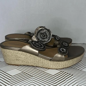 Sandali donna Solesensability taglia 8 oro Kohl's espadrillas zeppa perline fata - Foto 1 di 11