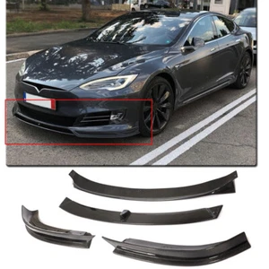Fit Tesla Model S Sedan 2016-2020 Carbon Fiber Front Bumper Lip Chin Spoiler - Picture 1 of 12