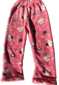 Very Soft Girl's Heart Cat Kitty Pink Plush Fleece Pajama Pants Size S 5-6 - Picture 1 of 8