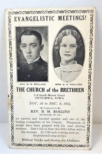 OTTUMWA IA Church Of The Brethren Rev BM Rollins Evangelistic Meetings Card 1934 - Picture 1 of 9