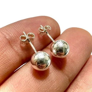 Aretes de bola de plata de ley 925 redondos de 7 mm regalo minimalista para mujer - Imagen 1 de 7