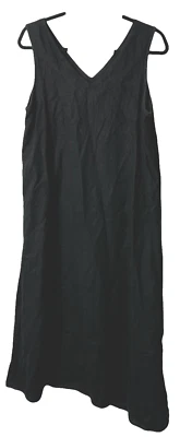 Vestido Cynthia Ashby M 100% Lino Lagenlook Asimétrico Negro Cuello en V Tanque Artístico Foto 1 de 4