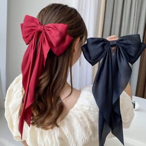 Womens Korea Elegant Long Bow Hairpin Large Ribbon Hair Clip Hair Accessories