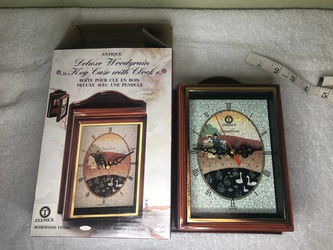 Wall Clock With Hidden Key Box Holder  Battery Operated Rose Wood Finish Cover