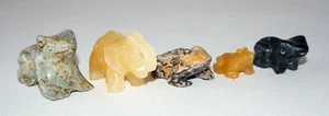 5Pc Chinese Jade & Hard-stone Carved Animals Toads, Frogs, Elephant  (DeL)#9a - Picture 1 of 11
