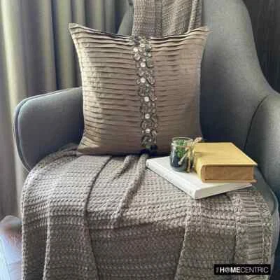 Decorative Throw Pillow Cover Brown 16"x16", Square Silk Striped - Almost Real - Image 1 of 4