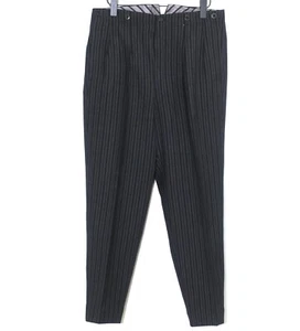 French 1920/30s Antique Dark Grey Striped Wool Buckle Back Tailored Pants W34 - Picture 1 of 13