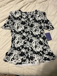 Laura Scott Flower Button Up Top Cami Y2K Vibes 2000s Black White Large Collar - Bild 1 von 6