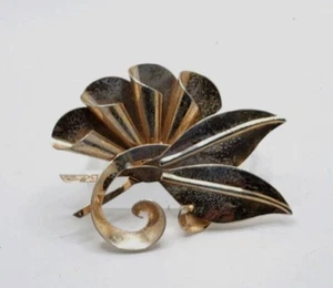Big 3" vintage 1940s Retro Modernist sterling silver vermeil pin 21g - Picture 1 of 9