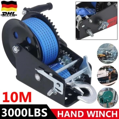 Profi Seilwinde Handwinde mit Gurtband 10 Meter 1360kg für PKW-Anhänger Trailer - Bild 1 von 4