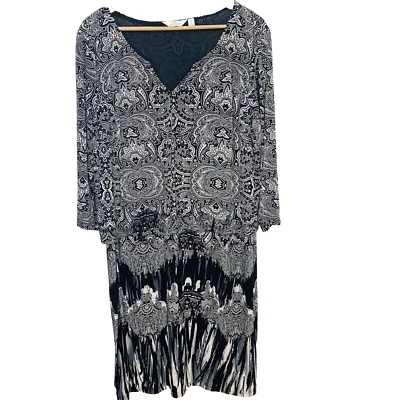 Vestido Mile Gabrielle Midi 3X Negro Geométrico Elastizado Superposición Carrera Oficina Foto 1 de 4