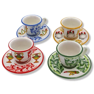 Set Tazzine da caffè in ceramica di Caltagirone, h 5 cm ca. con assi e decoro '6 - Picture 1 of 9