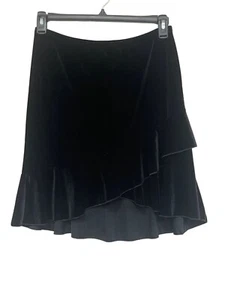 Vintage 90s Black Velvet Asymmetric Crossover Ruffle Hem Skirt Medium Fairy Goth - Picture 1 of 6