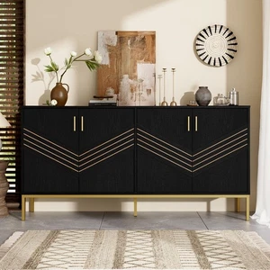 Sideboard Kommode Anrichte mit 4 Türen Stilvolles Design in Schwarz+Gold, 160 cm - Bild 1 von 13