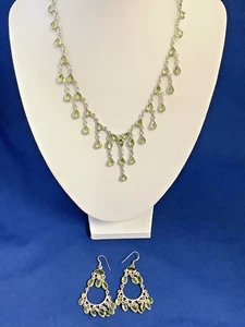 925 Sterling Silver and Peridot Earrings and Necklace Set - Picture 1 of 3