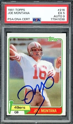 Joe Montana 1981 Topps RC 216 49ers PSA 5 autografado em perfeito estado 9 PSA/DNA #77941038 - Imagem 1 de 2