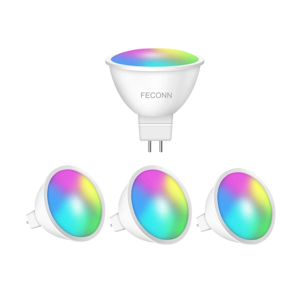 4x FECONN MR16 GU5.3 Smart Bulb, 4W LED WiFi Light, AC/DC 12V, Compatible - Image 1 of 4