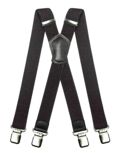 Mens Black Suspender with Very Strong Metal Clips 3.8cm Wide Heavy Duty Suspe... - Picture 1 of 4