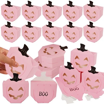 Cajas de regalo de calabaza rosa de Halloween-10 piezas cajas de papel para dulces Foto 1 de 4