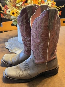 Ariat Round Up Ryder Womens Size 8 B Brown & Pink #10001167 Leather Square Toe - Picture 1 of 14