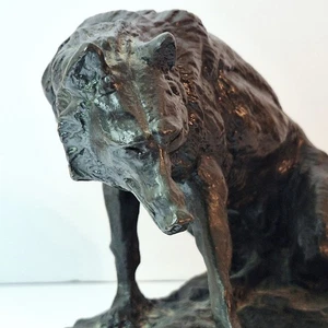 Wolf with Bone Bronze Statue by Charles Marion Russell Heikka Mint, 7" x 9.5" - Picture 1 of 19