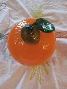 Vetro arancione stile Murano frutta gambo verde agrumi vintage soffiato a mano MCM arte - Foto 1 di 7
