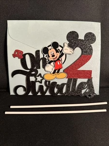 Mickey Mouse ‘Oh Twodles’ 2nd Birthday Glitter Cake Topper, Party Cake Decor New - Picture 1 of 3