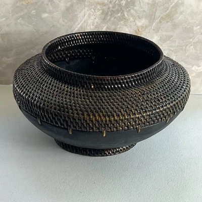 Vintage Woven Coiled Wood & Wicker  Storage Basket - Image 1 of 4