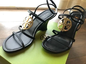 New Tory Burch Capri Miller 85mm Black Leather Wedge - Picture 1 of 10
