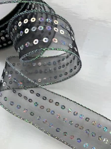 1Metre Black Hologram Sequin Organza Ribbon Wedding Costumes Christmas Halloween - Picture 1 of 4