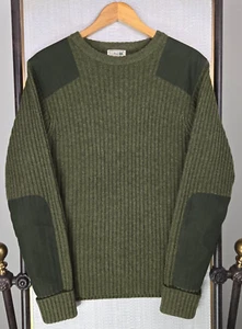 LL BEAN Mens Lambswool Crew Neck Sweater Reinforced Army Military Size Medium - Picture 1 of 11