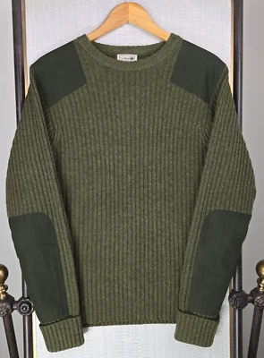 LL BEAN Mens Lambswool Crew Neck Sweater Reinforced Army Military Size Medium - Image 1 of 4