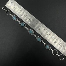 925 Sterling Silver Natural Blue Chalcedony Gemstone Jewelry Bracelet Size-7-8''