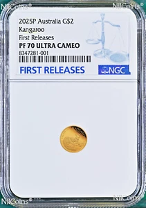 2025 Australia Mini Roo Kangaroo PROOF 9999 GOLD 0.5g $2 NGC PF70 Coin FR BlueLb - Picture 1 of 2